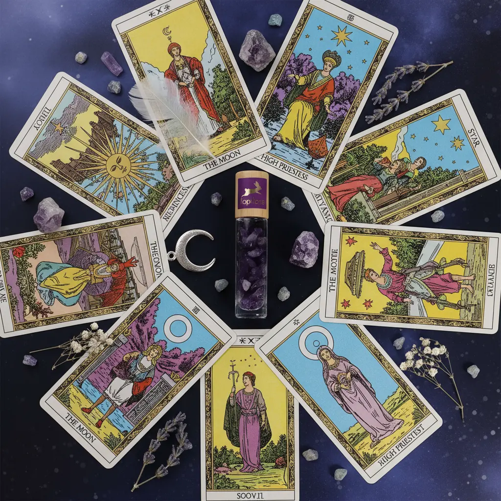 Composición flat lay tarot