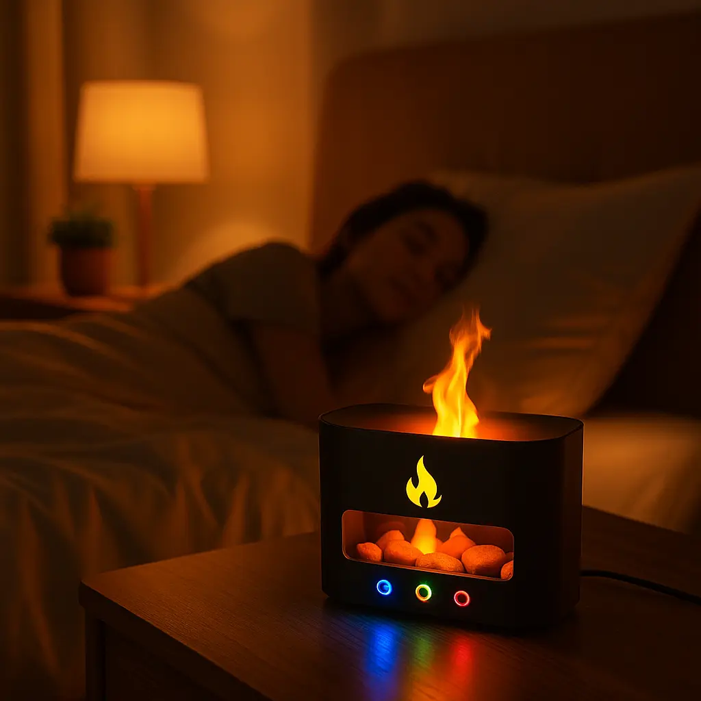 Difusor con efectos LED en dormitorio