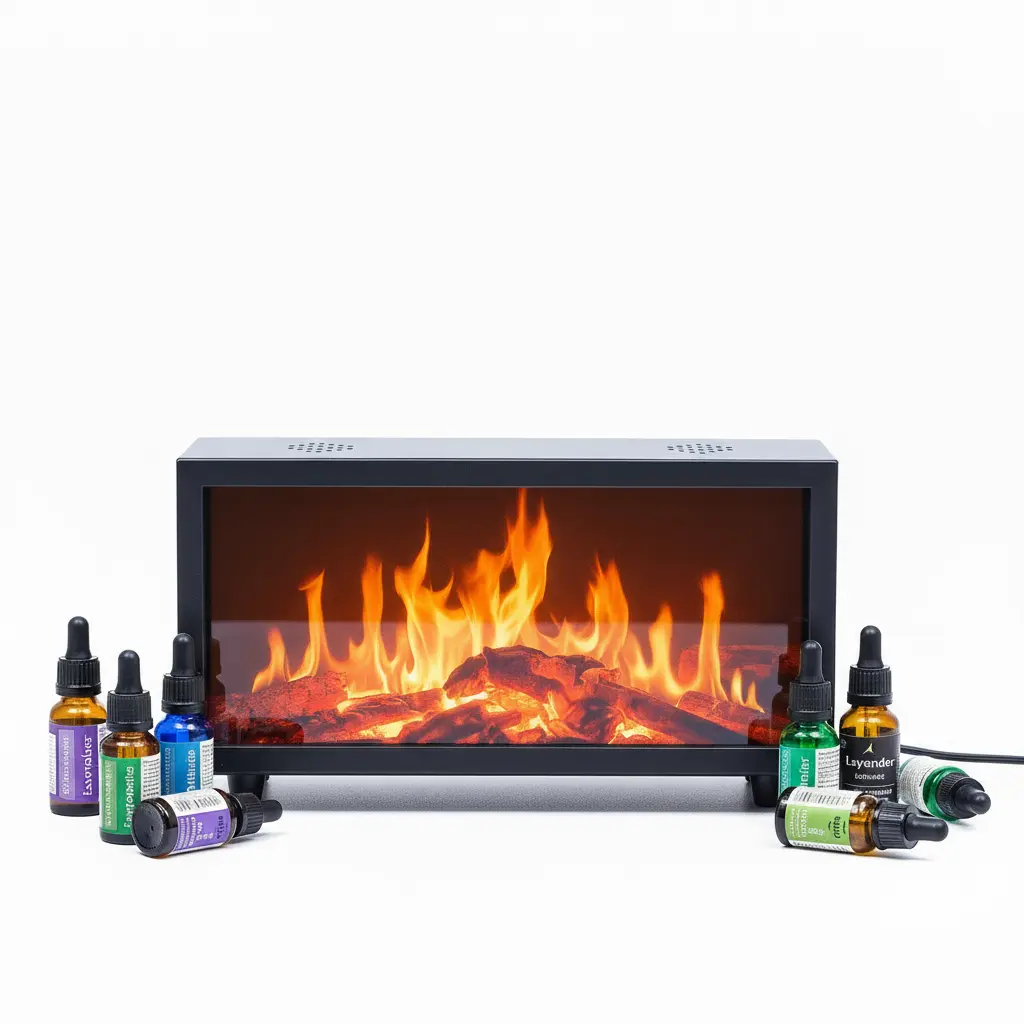 Difusor negro efecto llama uniforme con aceites - fondo blanco