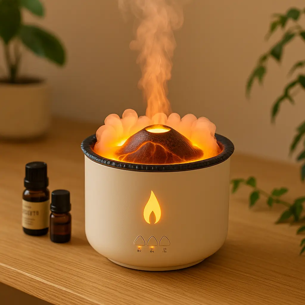 Difusor volcánico en mesa de madera