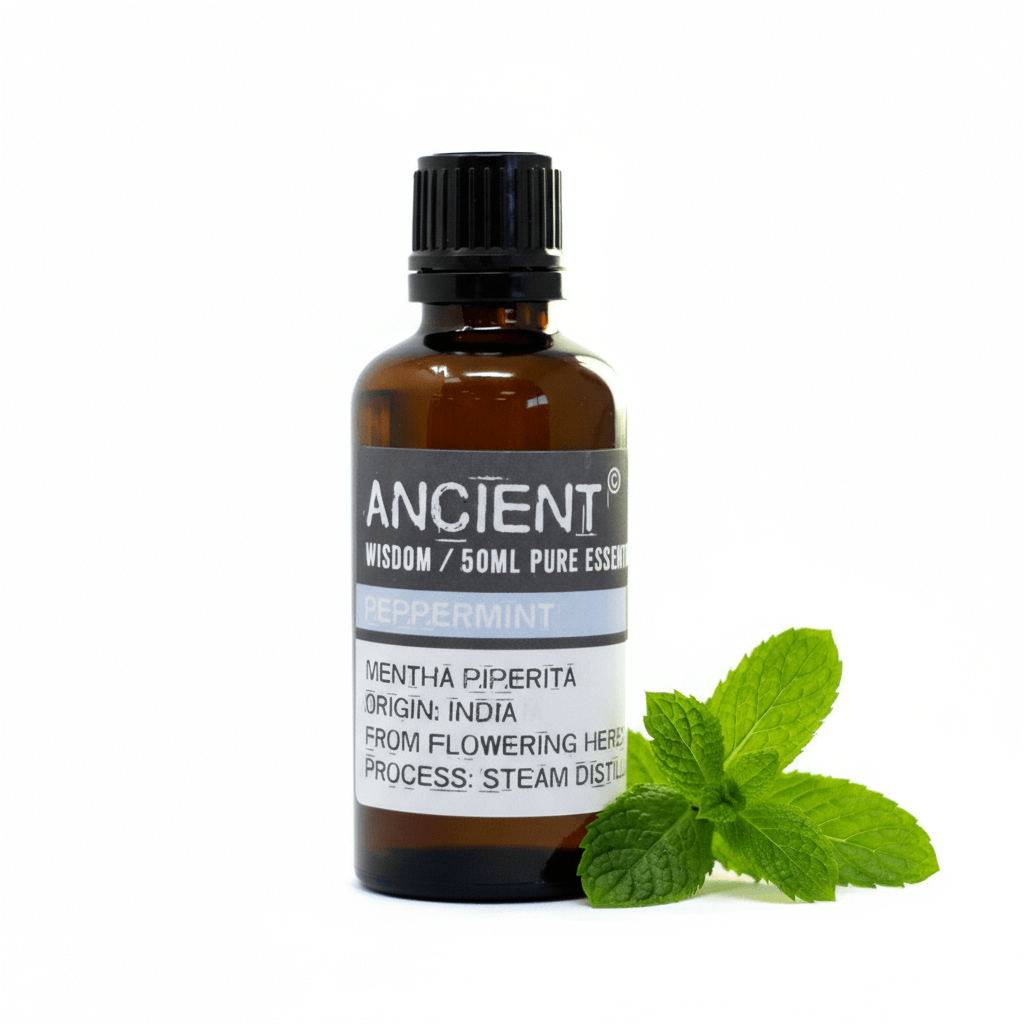 Presentación fondo blanco con hojas de menta