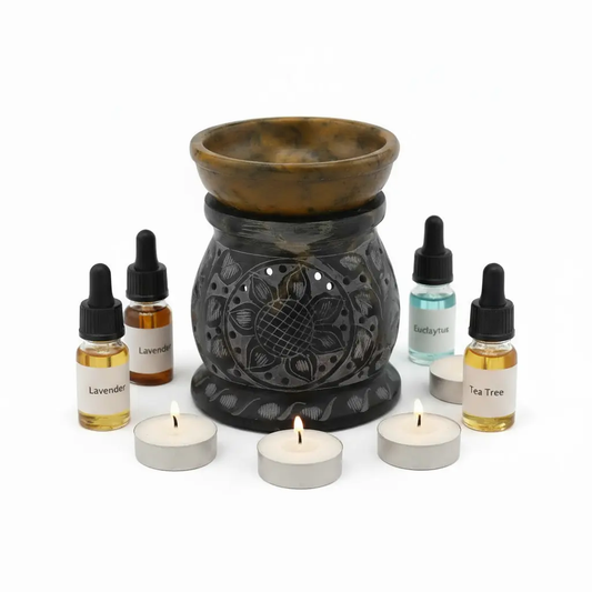 Quemador esteatita mandala sin sombras azules - fondo blanco