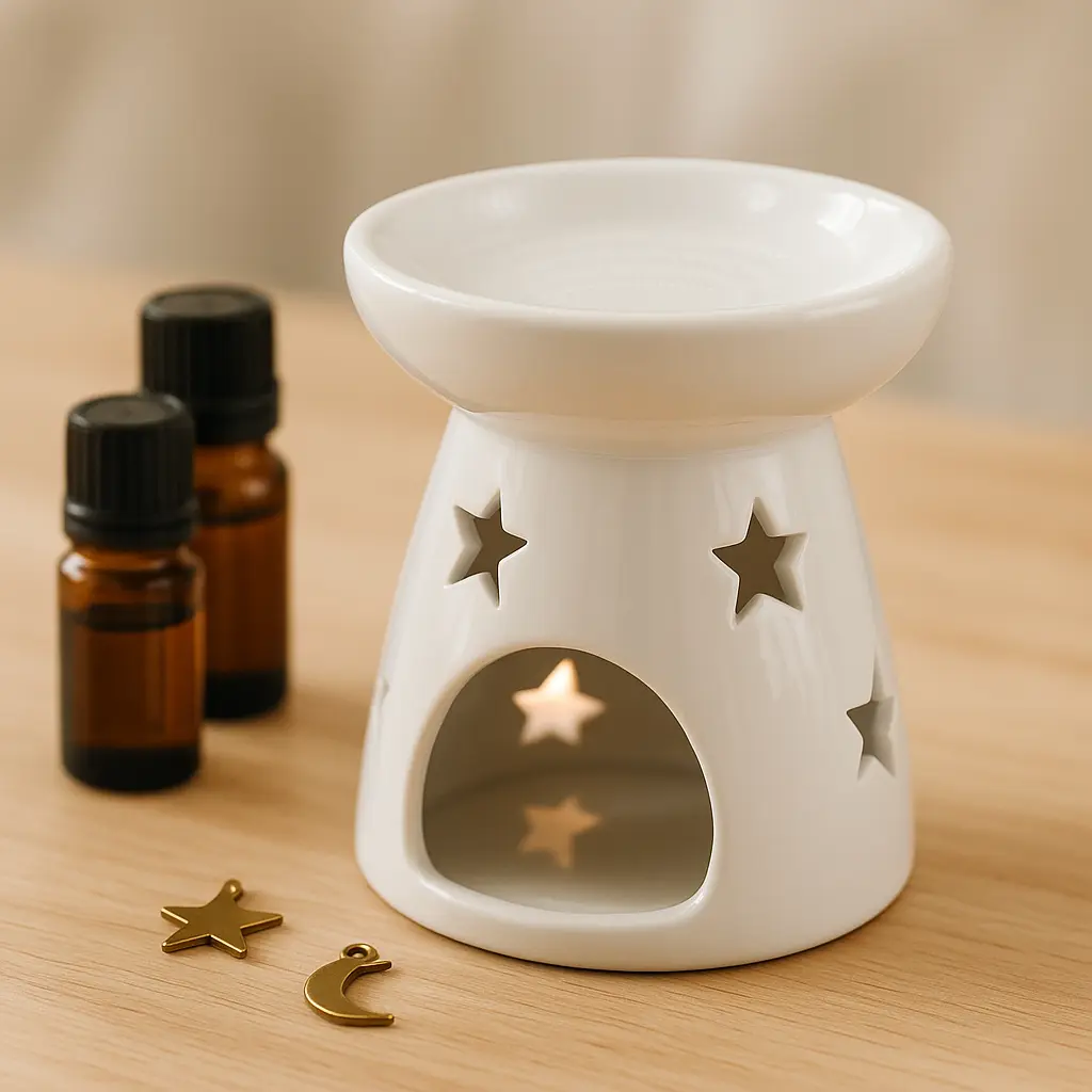 Quemador lunas y estrellas en mesa minimalista